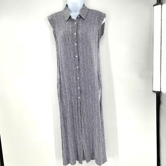 Melrose and Market Blue Stripe Lightweight Cut Out Midi Cover Up Top S - Picture 4 of 13